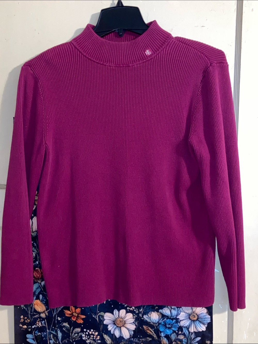LRL MAGENTA RIBBED TOP Mock Turtleneck Knit PURPLE